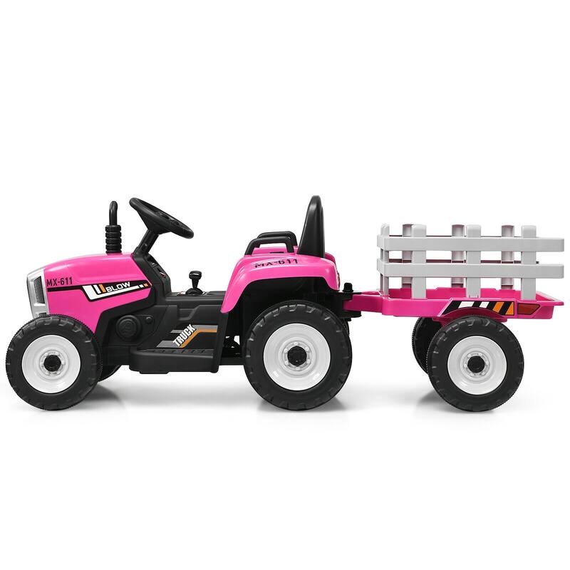 12V Rechargeable Battery Kids Ride-On Tractor with Trailer and Parental Remote Safety Belt - 53" x 20" x 20.5"