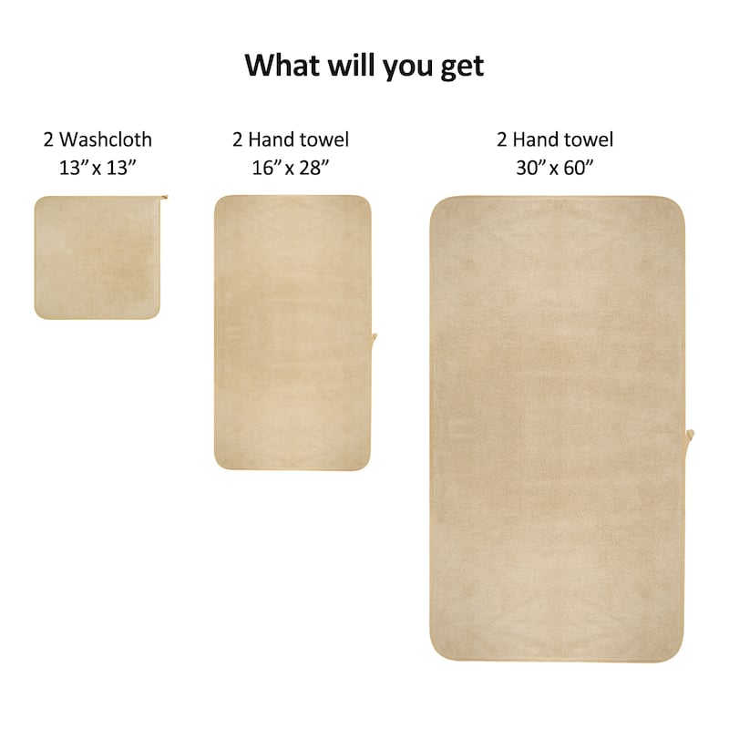 6-Piece Fleece Towel Set(2 Bath Towels,2 Hand Towels,2 Washcloths)