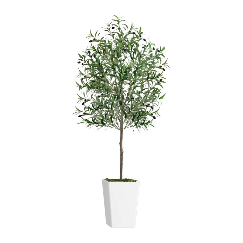 Artificial Olive Tree 6FT with Pot and Moss, Artificial Plants for Home Office Decor - White+Green
