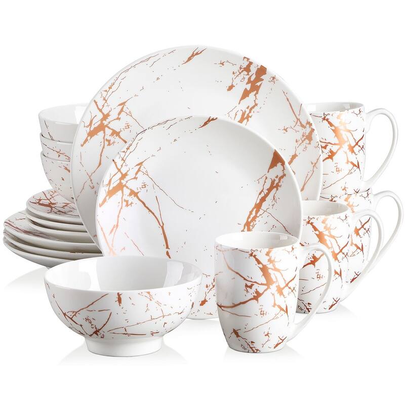 LOVECASA 16-Piece Porcelain Color Glaze with Gold Dinnerware Set