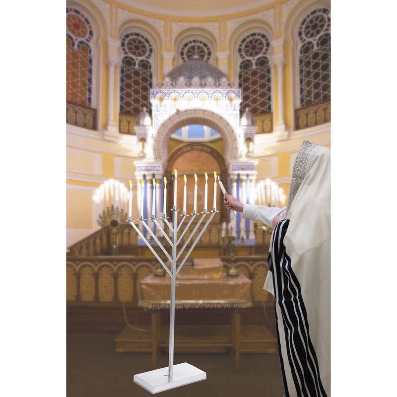 Metal Silver Coated Hanukkah Menorah For Synagogue