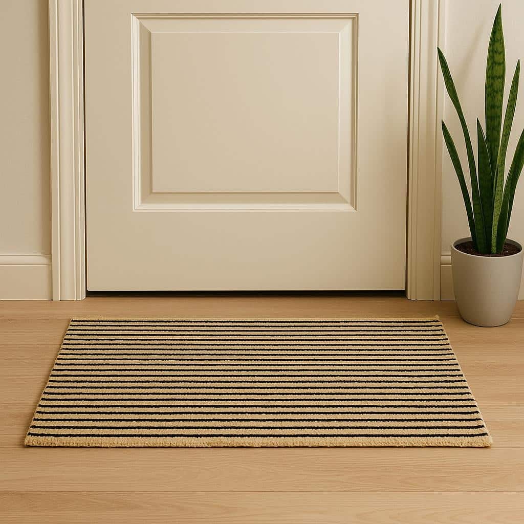 HomeRoots 2' X 3' Black And Brown Jute Striped Hand Woven Area Rug - 36.00 in. x 24.00 in. x 0.25 in.