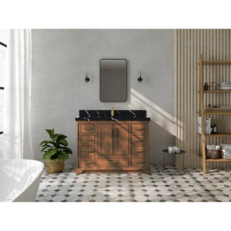 Willow Collections 48 in. W x 22 in. D Charlotte Teak Single Sink Bathroom Solid Teak Vanity with Countertop