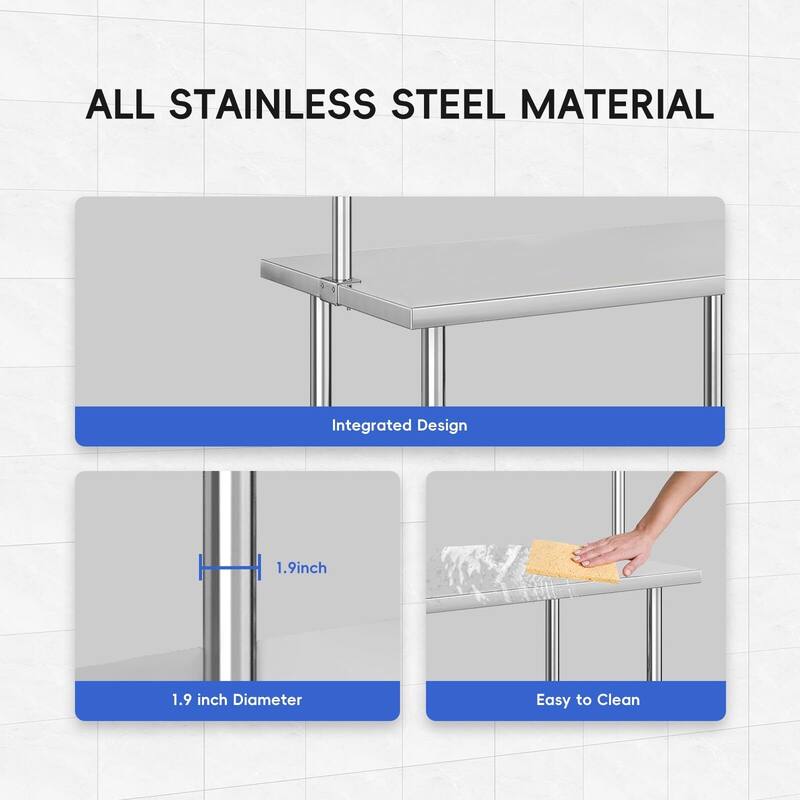Stainless Steel Table with Overshelf, NSF Heavy Duty Prep Table