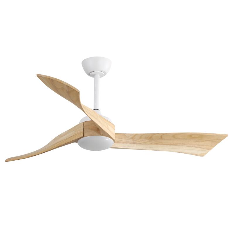 52" Wood 3-Blade Ceiling Fans with Dimmable LED Light and Remote, 6-Speed Reversible DC Motor - 52 inch - White with Burlywood Blades