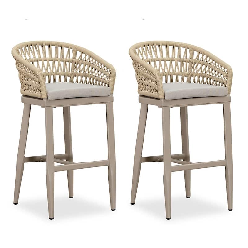 PURPLE LEAF Outdoor Dining Chairs Set of 2 Patio Bar Stools - Cream-Hight stool