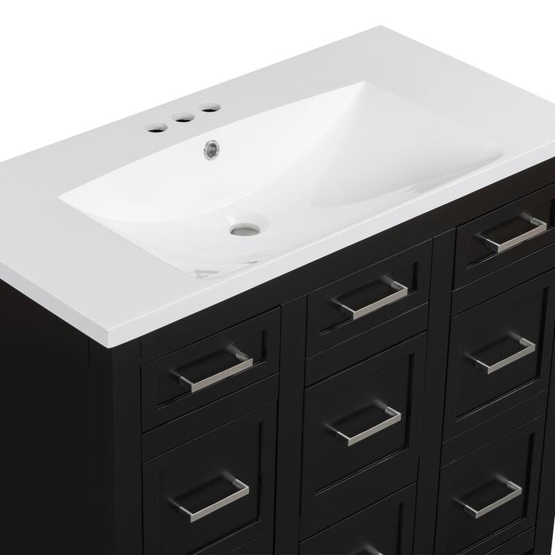 36-inch Free-standing Bathroom Vanity with Resin Undermount Sink, 4 Drawers, 2 Doors, Adjustable Storage Shelves