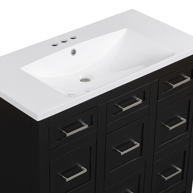 36 inch Freestanding Bathroom Vanity Set in White with Integrated Resin Sink