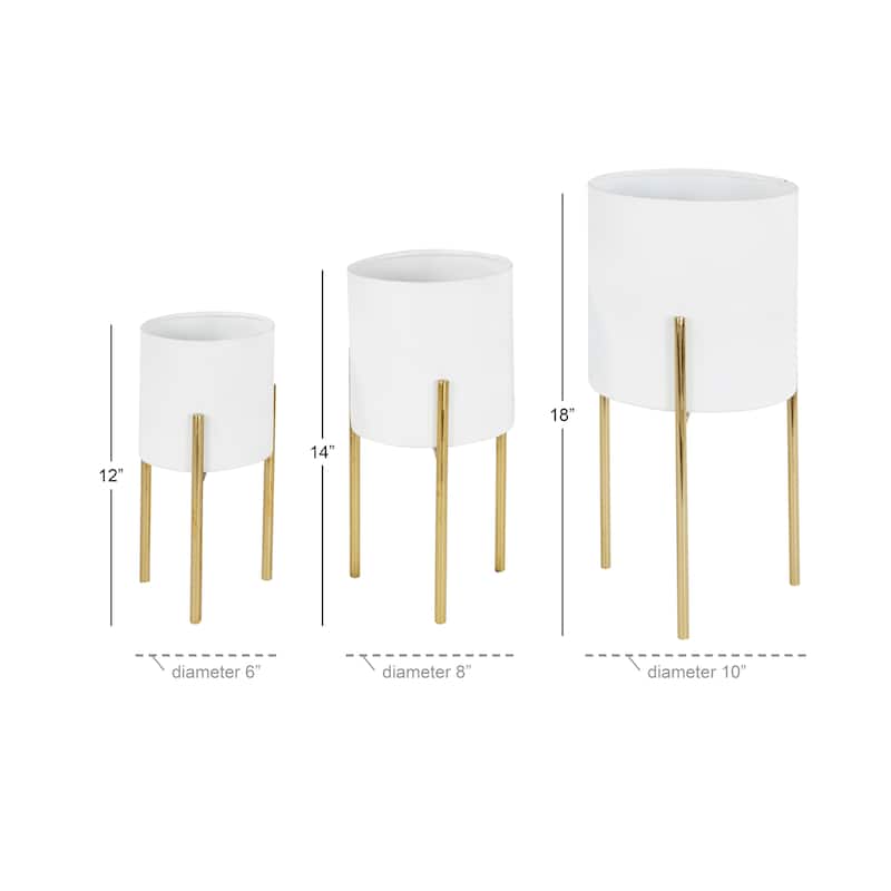 Metal Indoor Outdoor Planter with Removable Stand - Set of 3 Gold, Silver, Black, White, Teal, Yellow - Roche River Decor