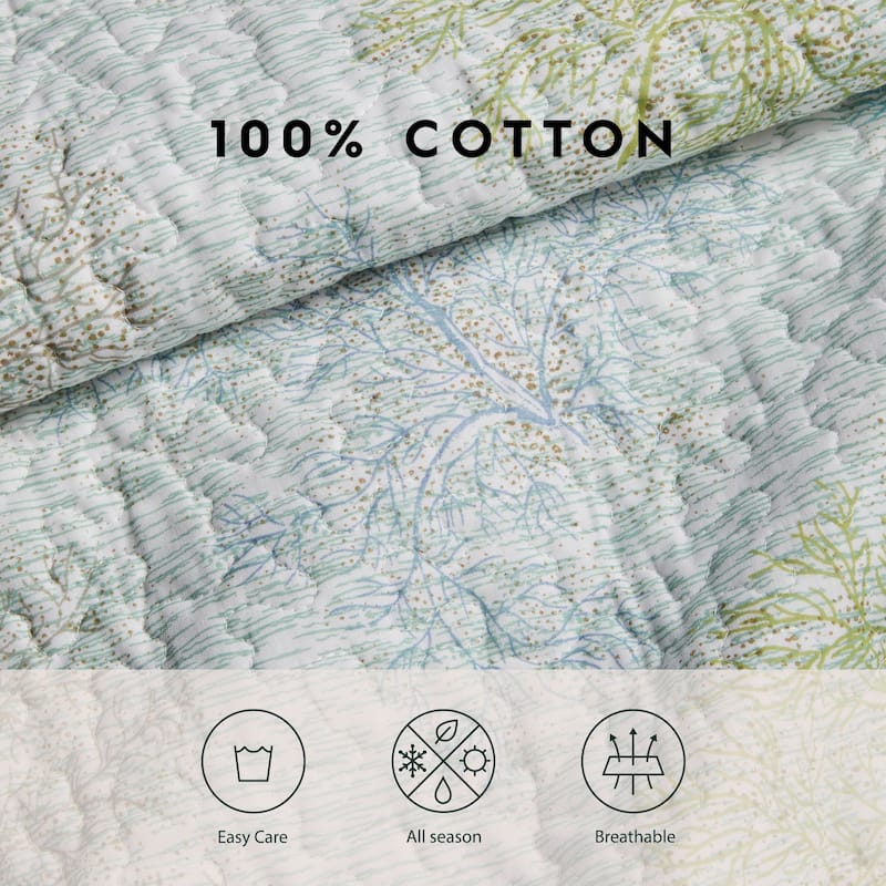 Laura Ashley Saltwater Blue Reversible Cotton Quilt Set
