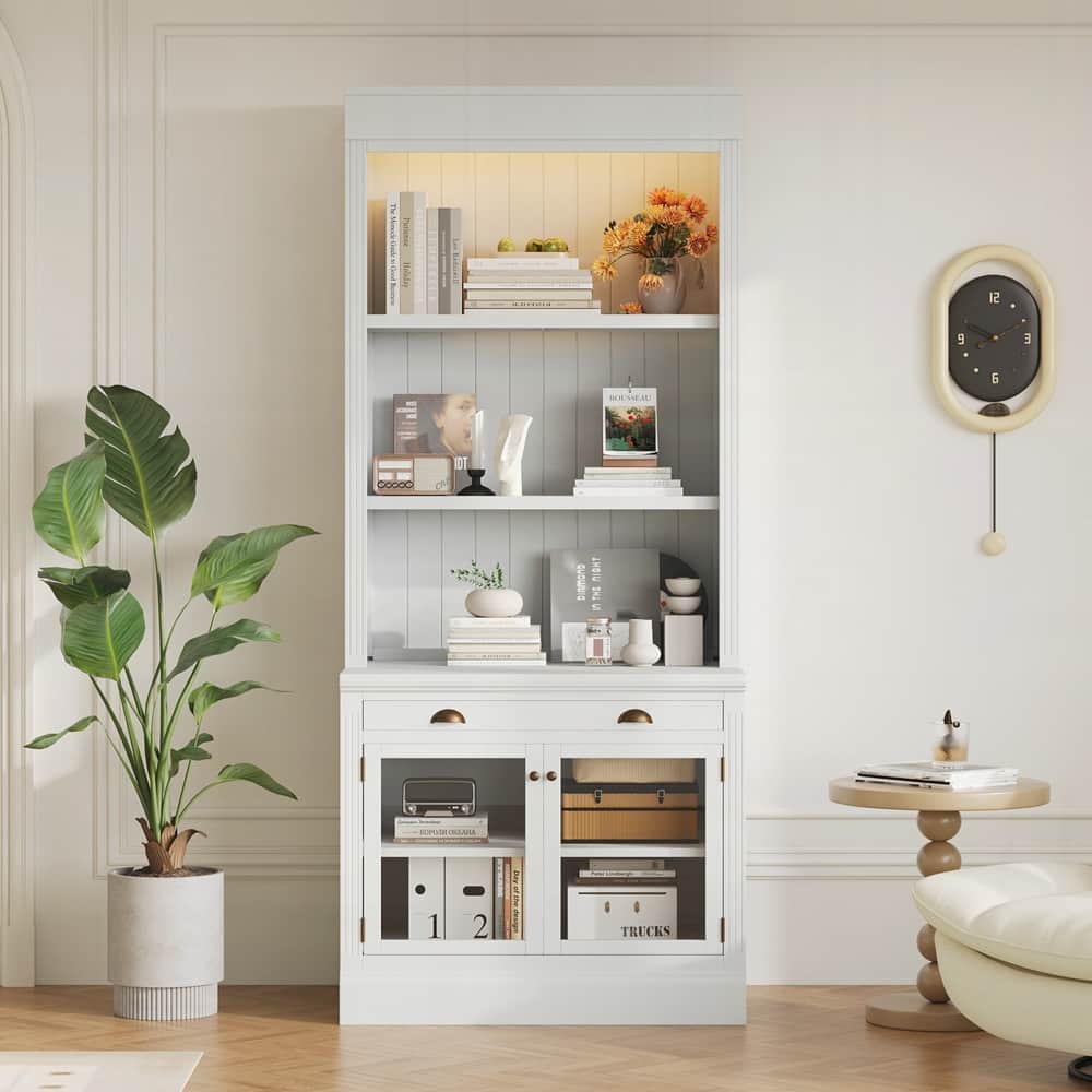 Modern Bookcase with 2 Glass Doors and 1 Drawer
