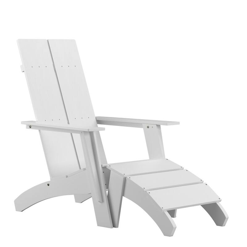Modern All-Weather Dual Slat Adirondack Style Chair with Footrest