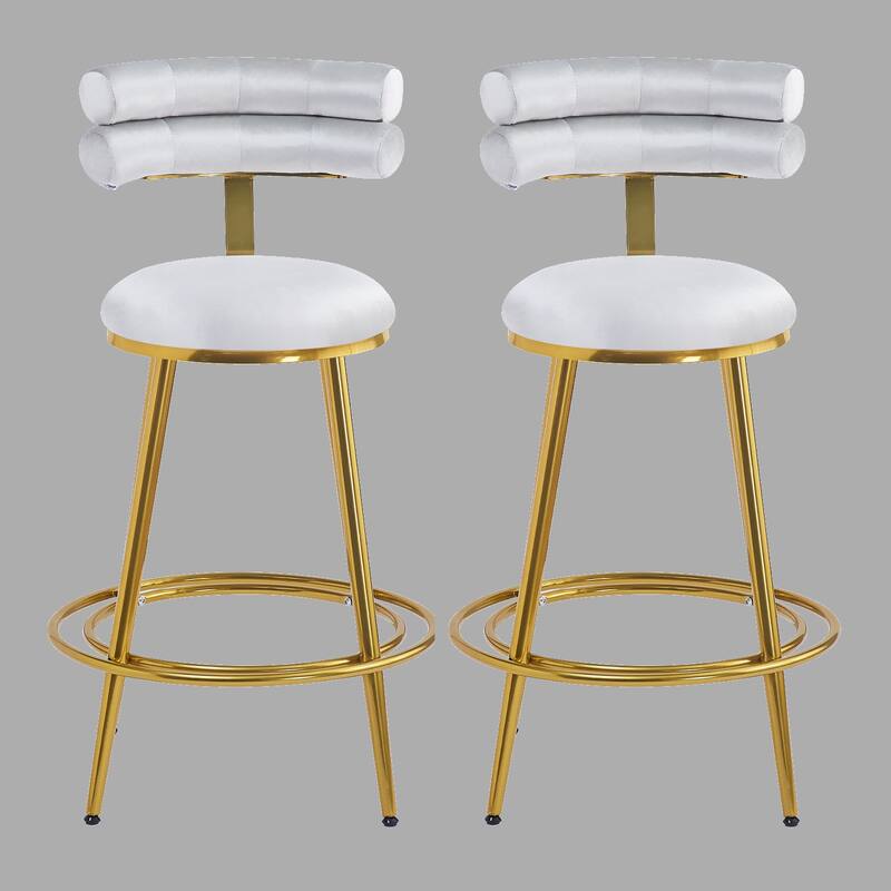 Set of 2 Velvet Counter Stools, 27.65" Height, Cushioned Seat & Iron Frame - Ideal for Kitchen, Bar, Dining - Light Grey