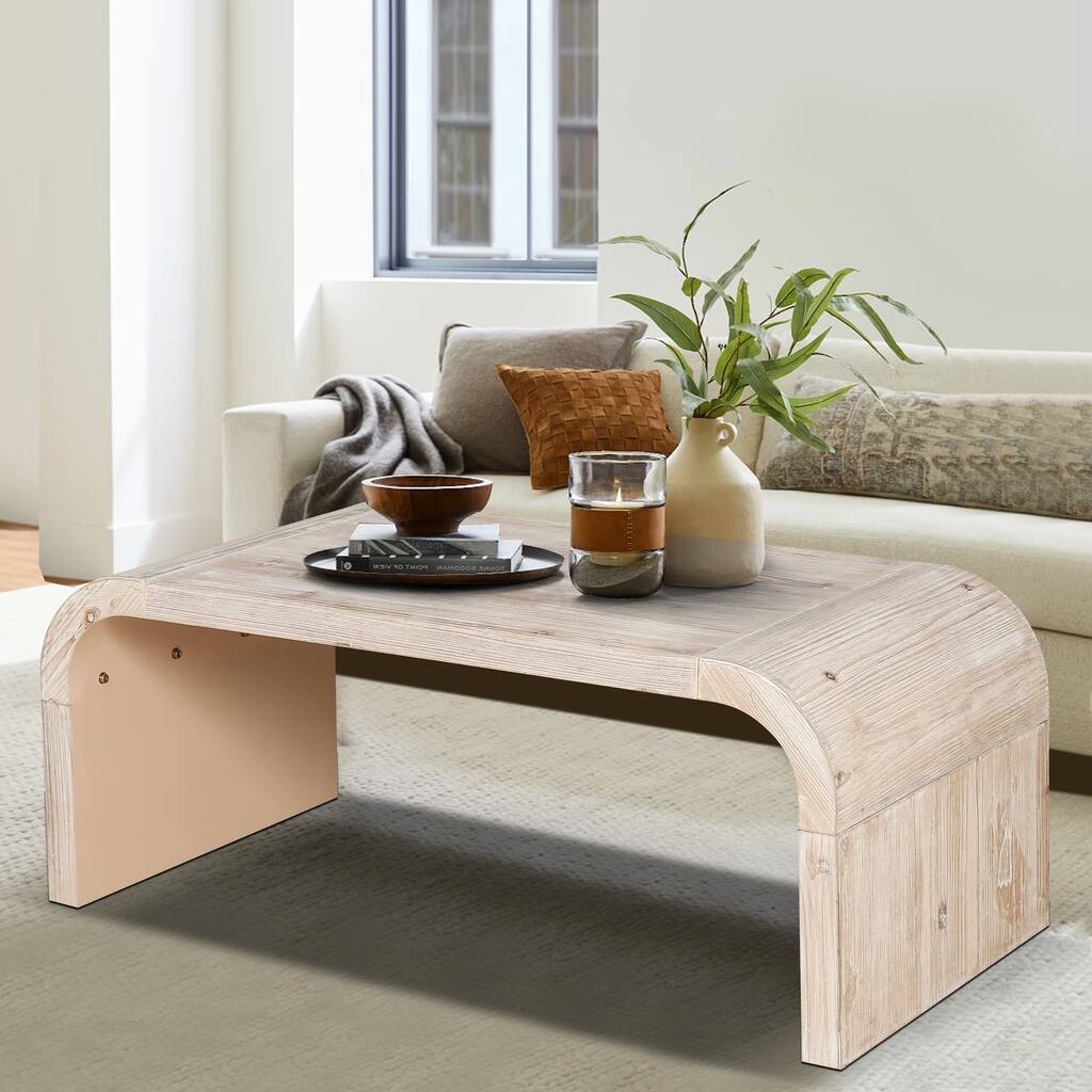 Farmhouse Vintage Crafts Coffee Table,Curved Art Deco Design, Easy Assembly, 48" W x 24" D x 18" (Antique Natural)