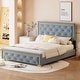 preview thumbnail 1 of 10, Queen Size Upholstered Platform Bed with Tufted Padded Headboard, Metal Wire Frame Accents, Sturdy Metal Legs Gray