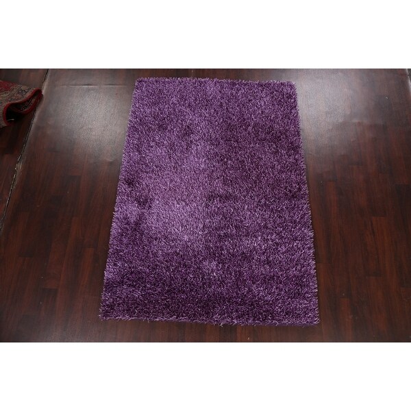 Thick-Plush Modern Purple Shaggy Oriental Area Rug Hand-Tufted Wool 5x7 Carpet 