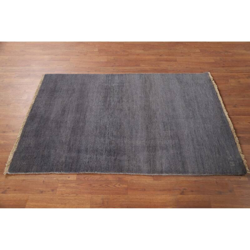 Contemporary Blue Gray Gabbeh Oriental Rug Hand-Knotted Wool Carpet - 3'1"x 4'9"