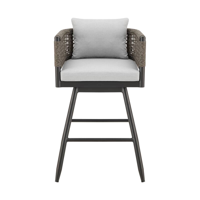 Alegria Outdoor Patio Swivel Counter Stool in Aluminum with Rope and Cushions