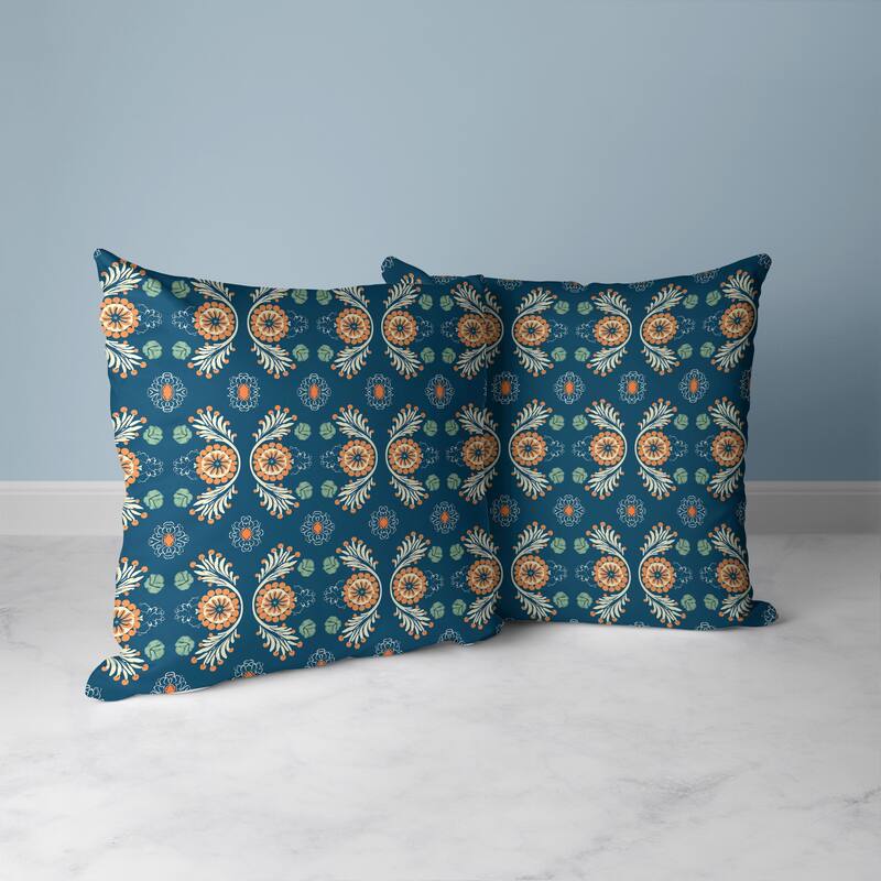 Petal Parade Faux Suede Reversible Throw Pillow Blue and Orange
