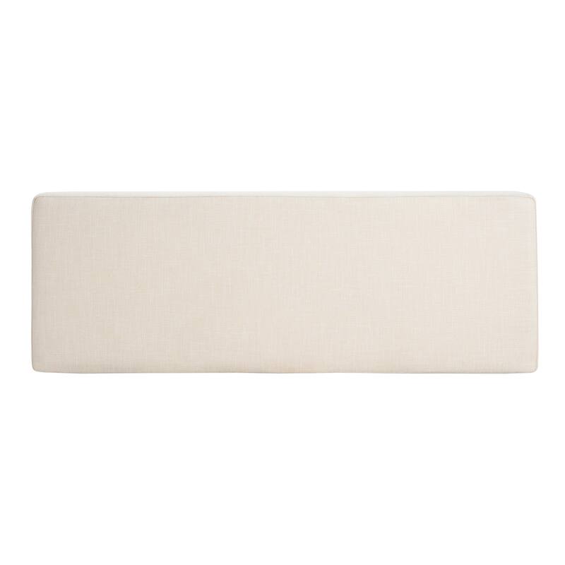 Rectangular Upholstered Linen Fabric Ottoman Bench, Solid Wood Legs, Beige