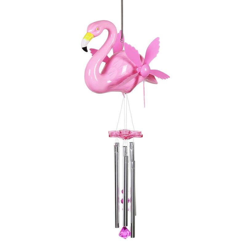 Exhart Large WindyWings Whirligig Pink Flamingo Spinning Wind Chime, 11 by 24 Inch
