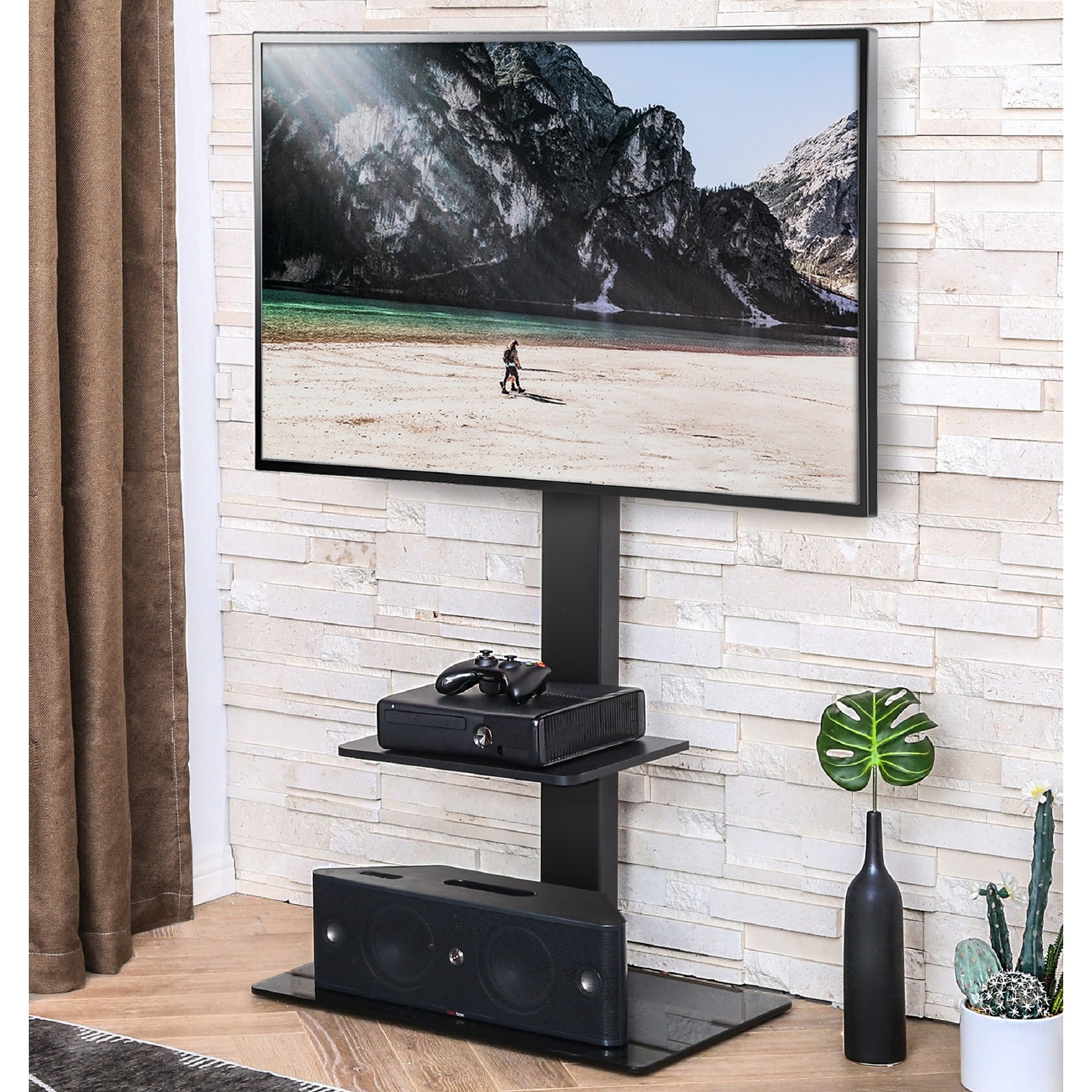 Three Layers Floor TV Stand with Swivel Mount for 32-65 inch LED LCD Screen 
