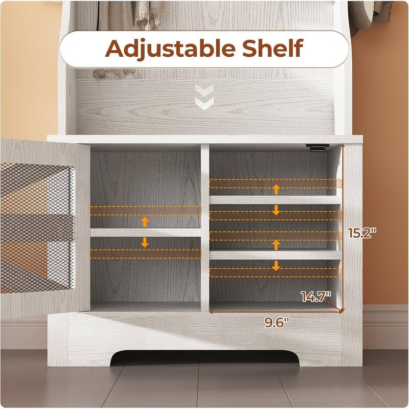 Hall Tree w/ Bench Shoe Storage Shoe Cubby Barn Door Adjustable Shelf