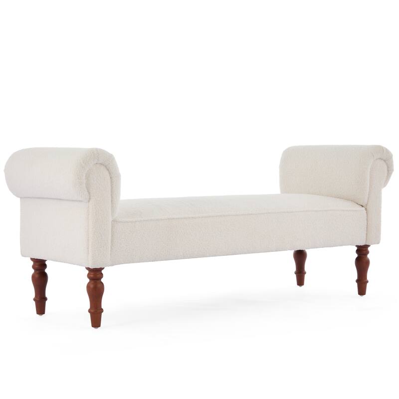 Christopher Knight Home - Elric Teddy Upholstered Bench with Rolled Arms and Solid Wood Legs