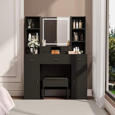 Vanity Dresser with Mirror and Stool Set Storage Drawers Luxury Furniture