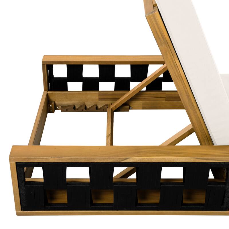 Christopher Knight Home - Modern Outdoor Solid Acacia Wood Lounge Chair with Adjustable Recline and Rope Accents - 78.94"L