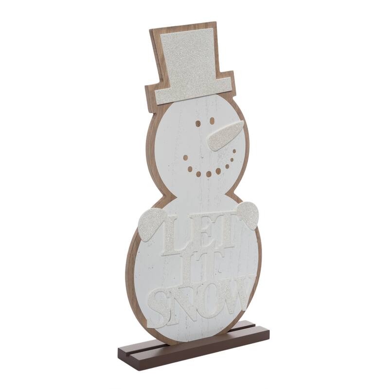 Transpac Wood 19 in. Off-White Christmas Metallic Glitter Snowman