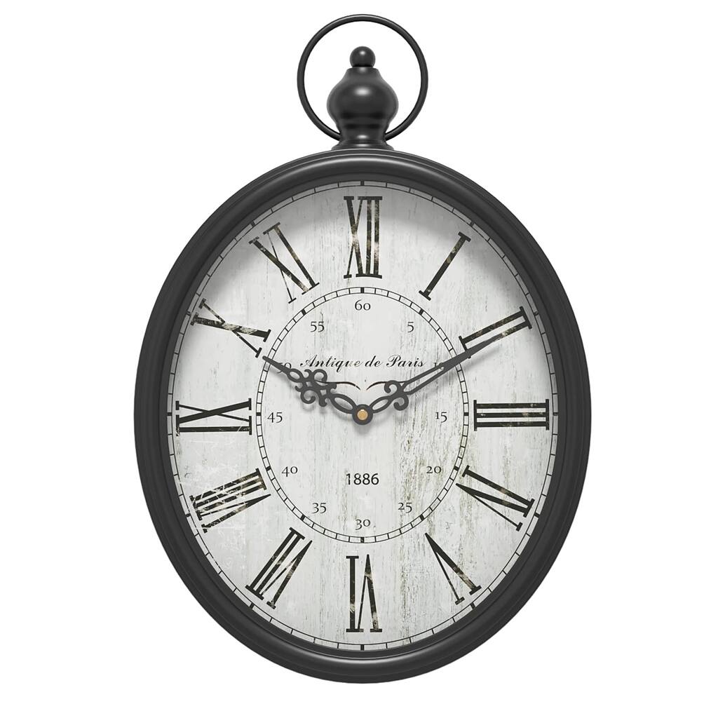 Oval Retro Wall Clock, Rustic Vintage Style, Antique Design, Battery Operated Silent Decor Large Wall Clocks