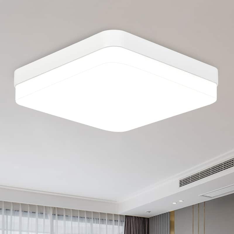 24Watts Square Selectable LED Flush Mount Ceiling Light for Dining Room Living Room Bedroom Kitchen - 7.08"Dx1.57H" - White