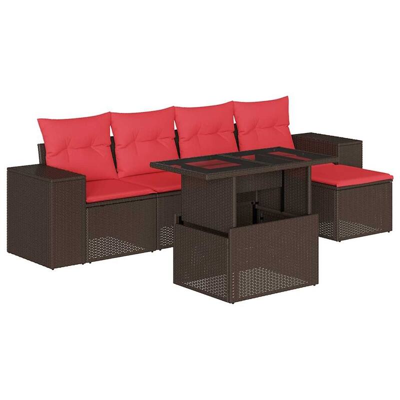 vidaXL Patio Sofa Set with Cushions Table and Couches 6 Piece Poly Rattan - 21.7 x 24.4 x 27.2