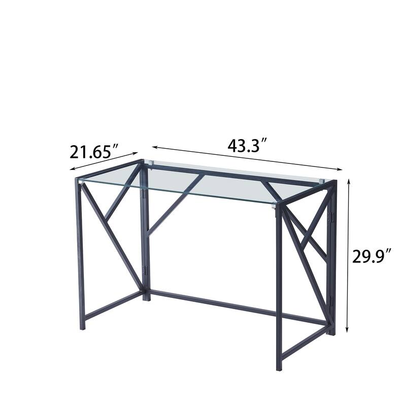 Tempered Black Glass Computer Desk, Laptop Desk, PC Laptop Table with Metal Frame, Writting Desk