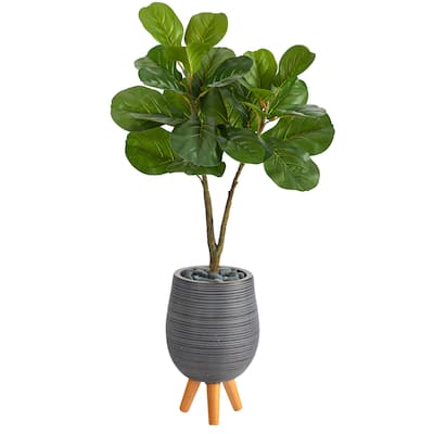 3.5' Fiddle Leaf Fig Artificial Tree in Gray Planter with Stand - 14.5"