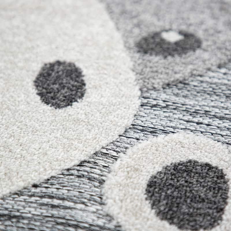 Animal Kids Rug Round with Penguin Koala Bear Tiger and Hippo in Grey