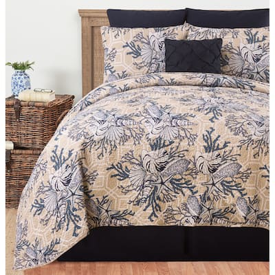 Indigo Sound Coastal Beach Cotton Quilt Set - Reversible and Machine Washable