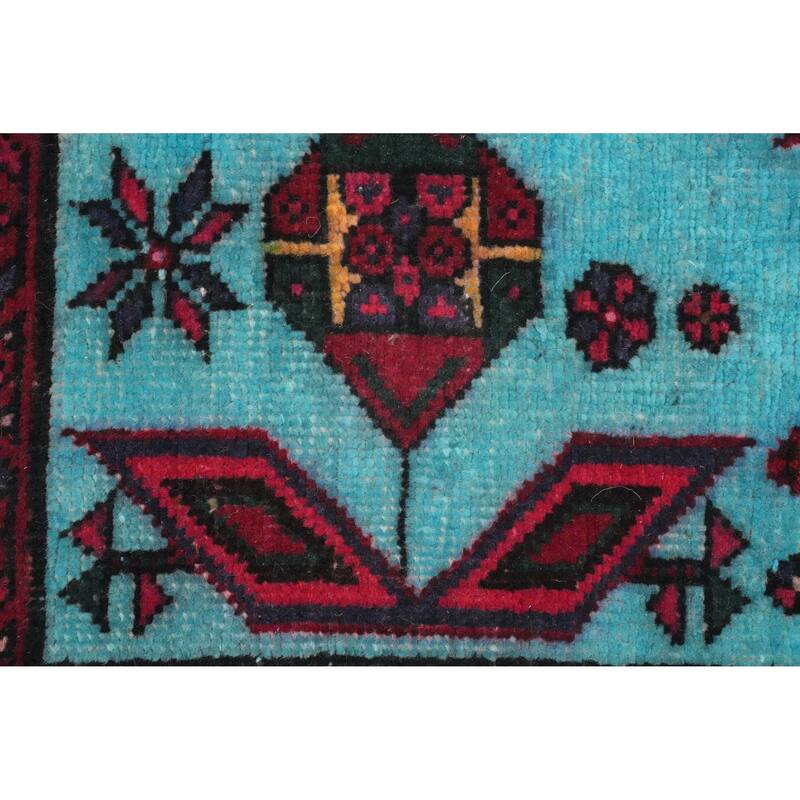 Hand Knotted Oriental 100% Wool Carpet Traditional Tribal Navy Blue & Blues Ardebil Runner Rug - 7' 1'' X 3' 0''