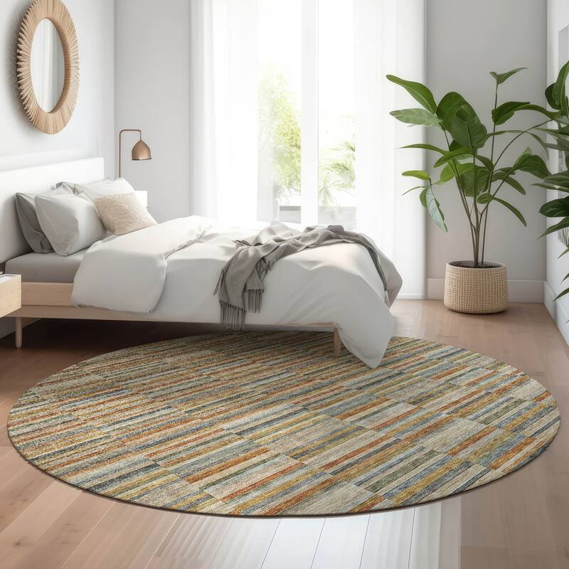 Premium Washable Super Soft Geo Stripe Mayfield Rug - Paprika - 8' x 8' - Round