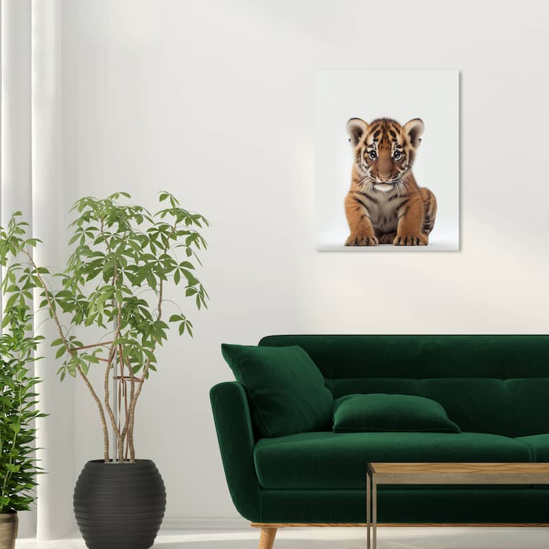 Wynwood Studio Canvas Animals Baby Animal Tiger Gold and Modern & Contemporary Wall Art Canvas Print - Gold, White - 24 x 20
