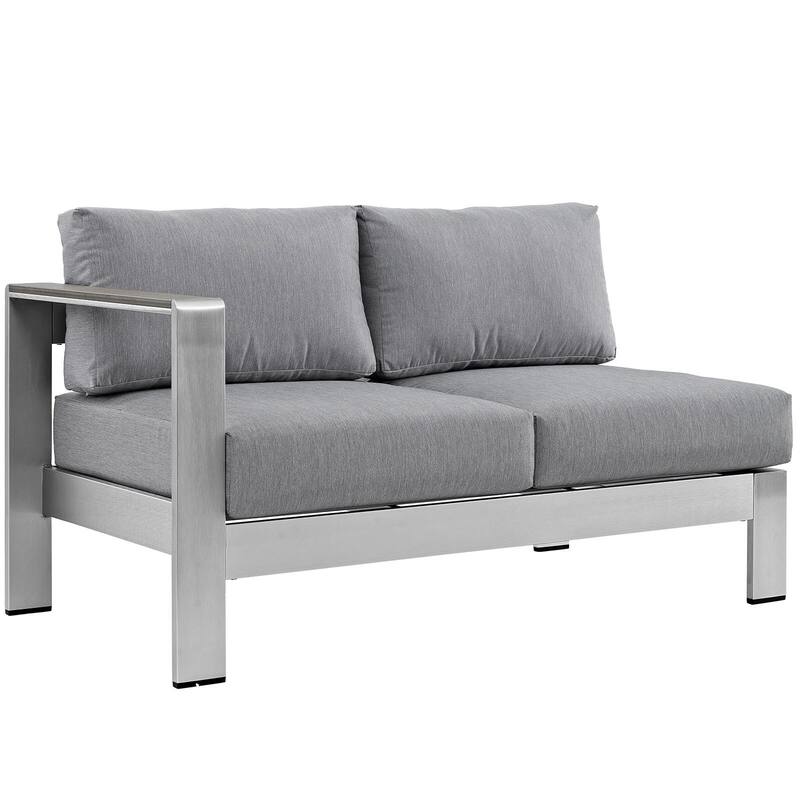 Beach Aluminum Outdoor Patio Left-Arm Loveseat - Grey/Silver
