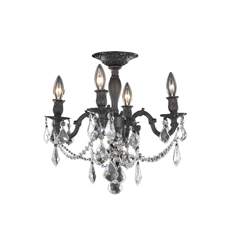 Fleur Illumination 4 light Dark Bronze Flush Mount - Dark bronze/royal cut crystals (golden teak)