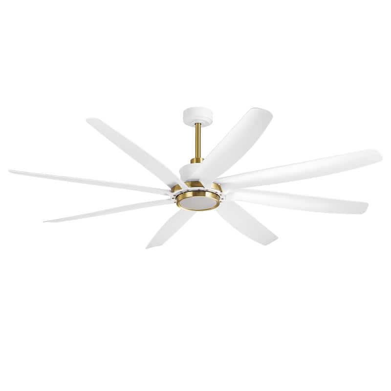 72" White Modern ABS 8-Blade DC Motor Ceiling Fan with Dimmable LED Light and Remote