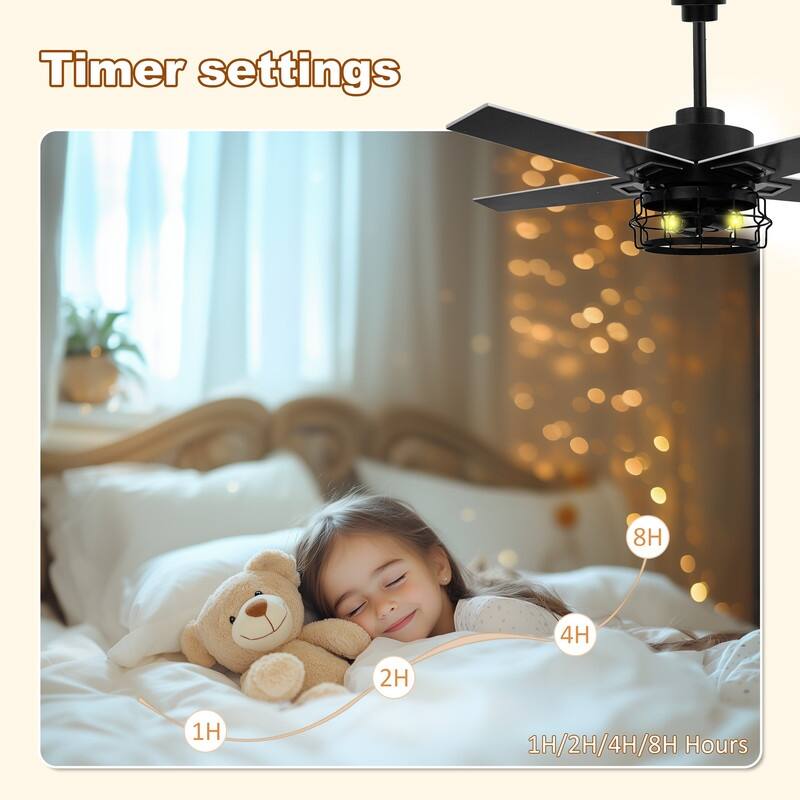 52 Inch Ceiling Fans with Lights and Remote, Reversible Airflow, Noiseless for Bedroom, Living Room, Indoor/Outdoor Use