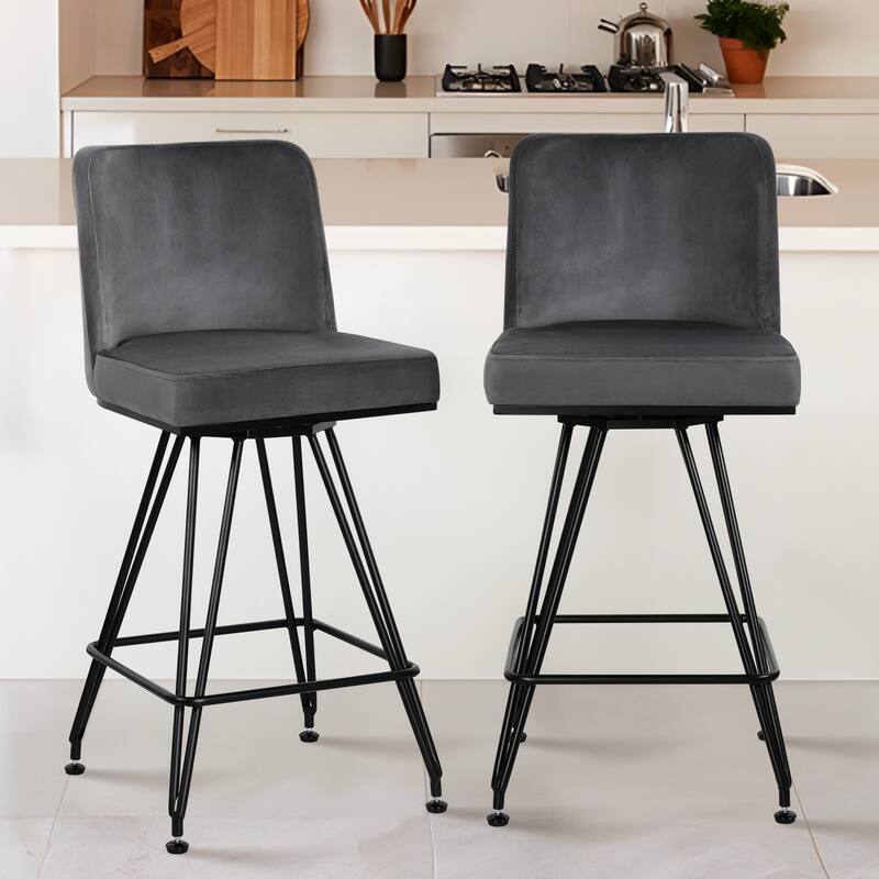 26" Leather/Velvet Swivel Counter Height Bar Stools - 38.2"H x 17.7"W x 19.1"D