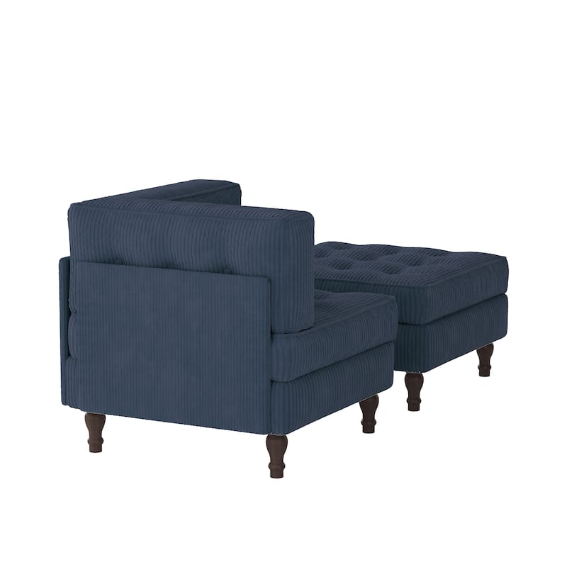Corduroy Tufted Accent Chair Armchair and Ottoman Set