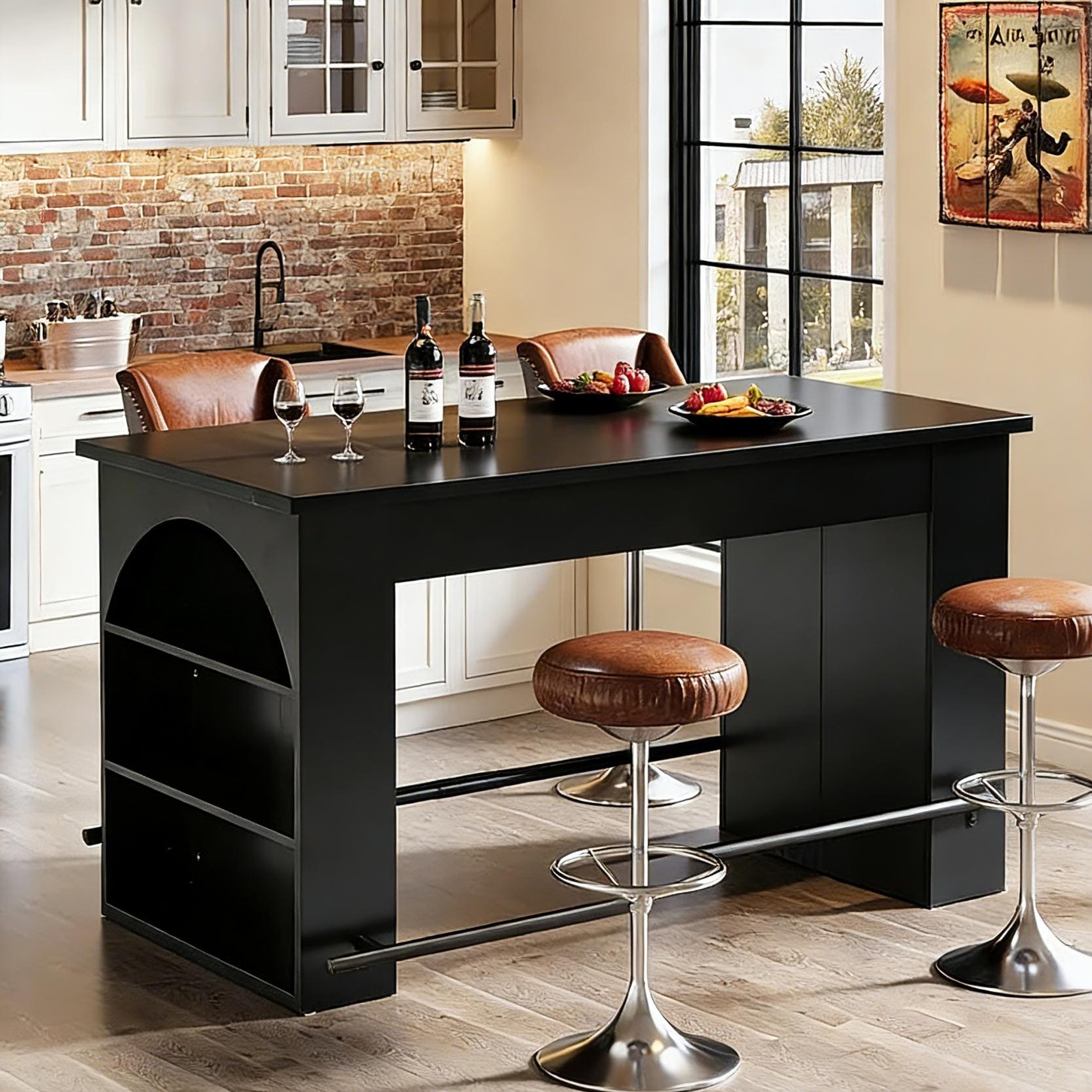 63" Long Bar Table, Counter Height Pub Table with Footrest and Storage - 30.71"D x 62.99"W x 35.43"H