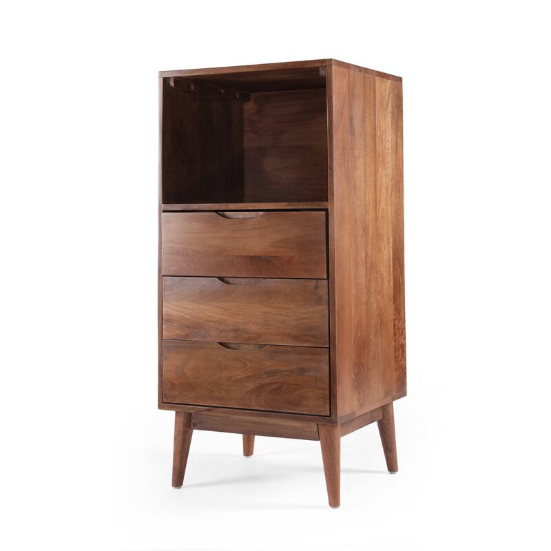 20" Rustic Wood Nightstand with 3 Drawers and Open Storage