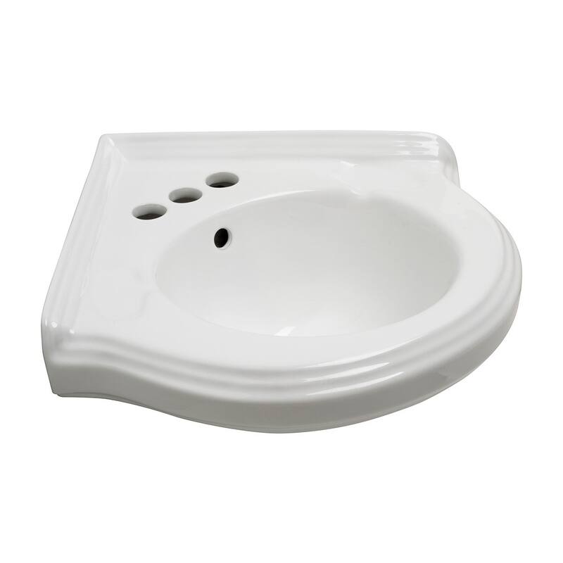 White Ceramic Portsmouth Corner Bathroom Sink 22" Wall Mount with Overflow, 4" Faucet Holes, Drain and P Trap Renovators Supply - White